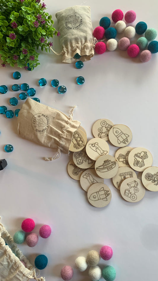 Transportation Themed Wooden Match Making Game